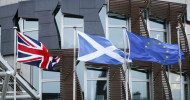 Scotland ditches Union jack, flies EU flag